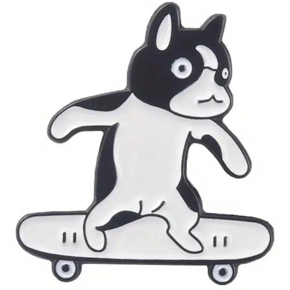 Cool Dog Pin Skateboard Enamel Frenchie Brooch Bag Backpack Boston Terrier Funny - Picture 1 of 2